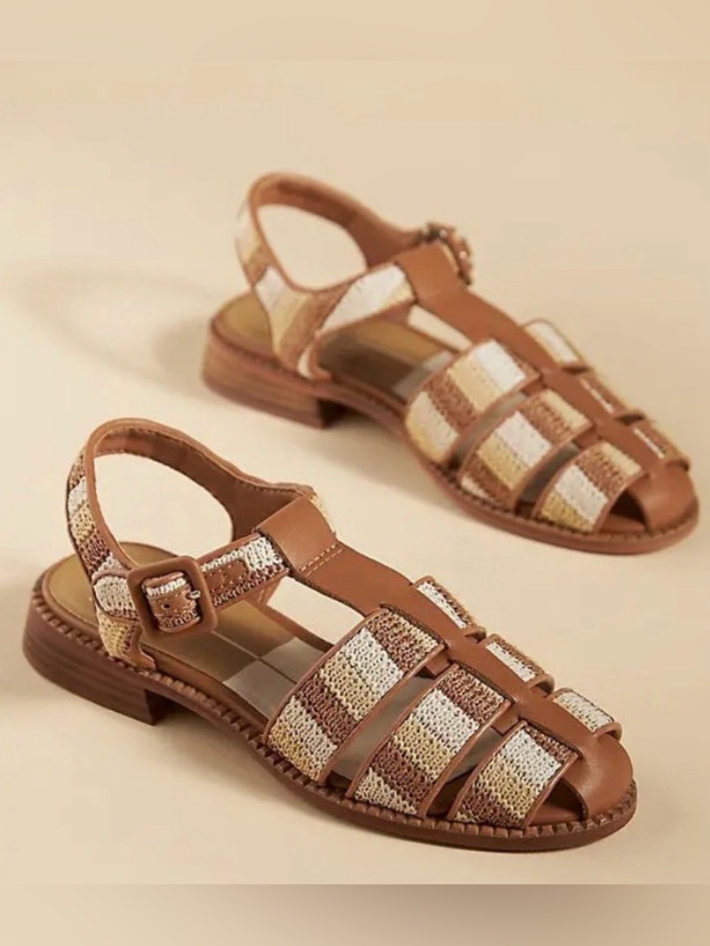 Dolce Vita Hollis Brown and Cream Woven Fisherman Sandals